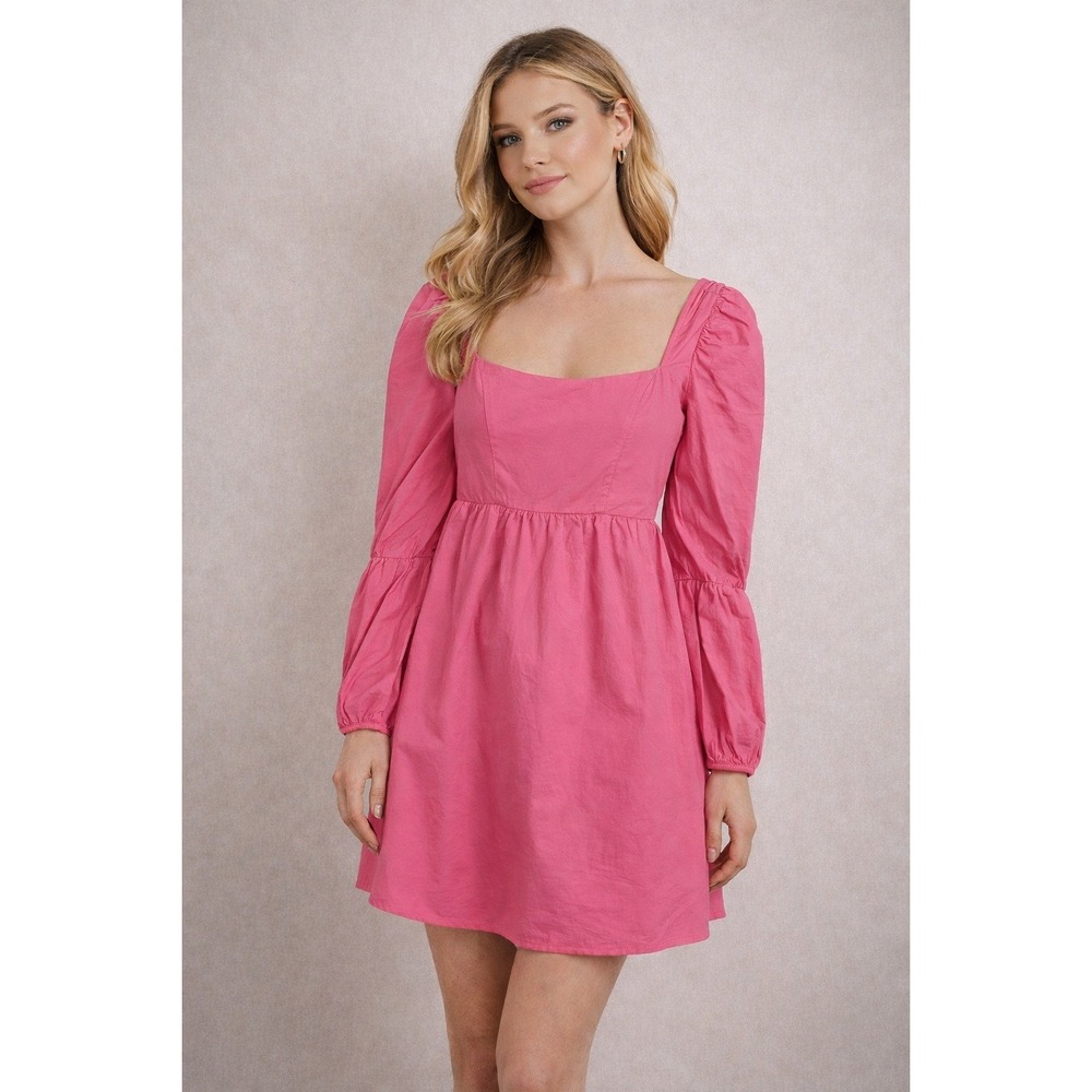 All About May Pink Puff Sleeve Cutout Back Mini Dress US 6 Barbiecore‎